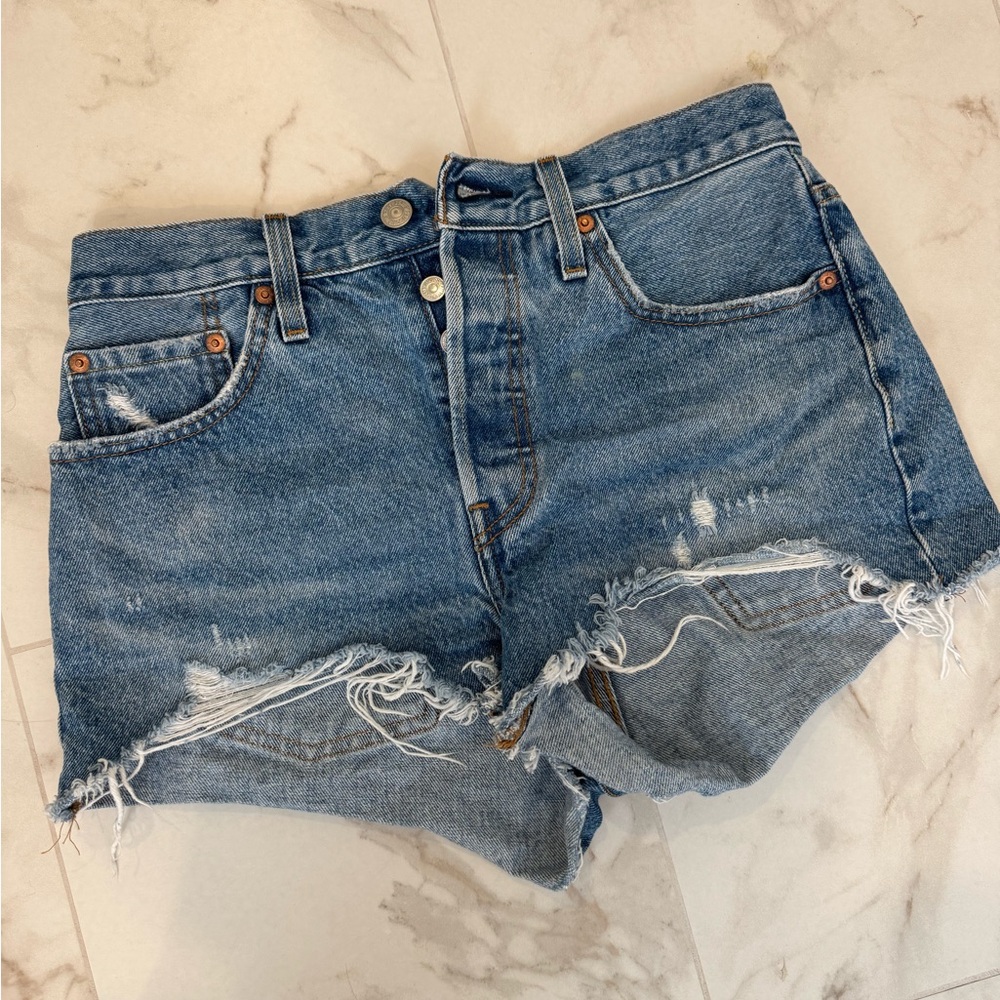 Levi's 501 Distressed Denim Cutoff Shorts - Blue